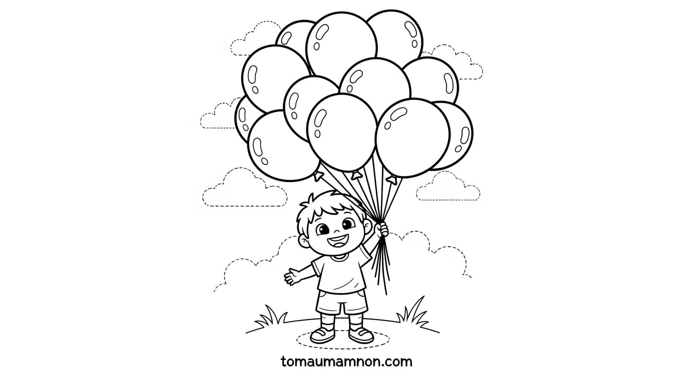 Tranh tô màu bóng bay đơn giản cho bé