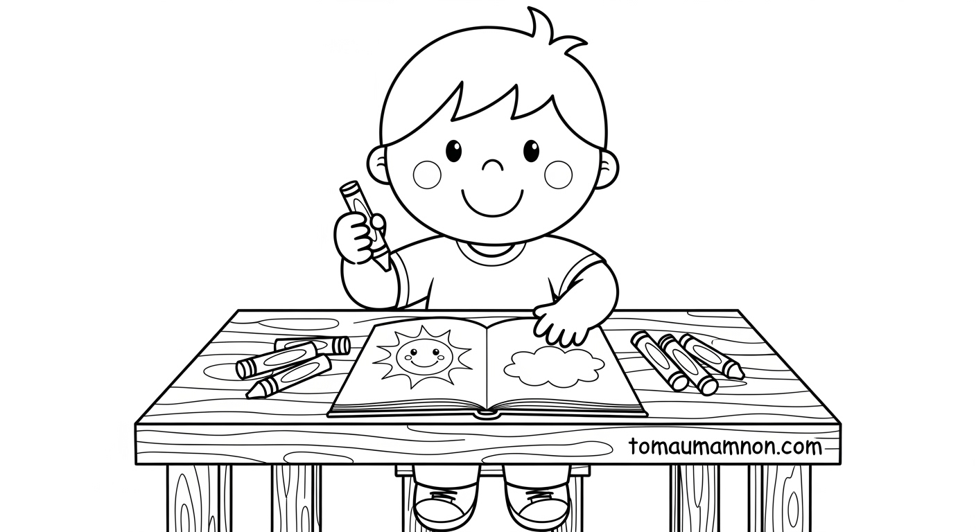 Tranh tô màu cái bàn học đơn giản cho bé
