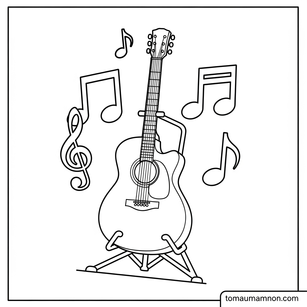 Gợi ý tô màu nốt nhạc và phím đàn guitar