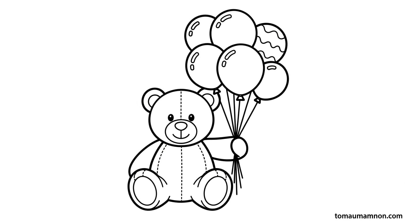 Tô Màu Chùm Bóng Bay Chùm bóng bay bay lên trời xanh