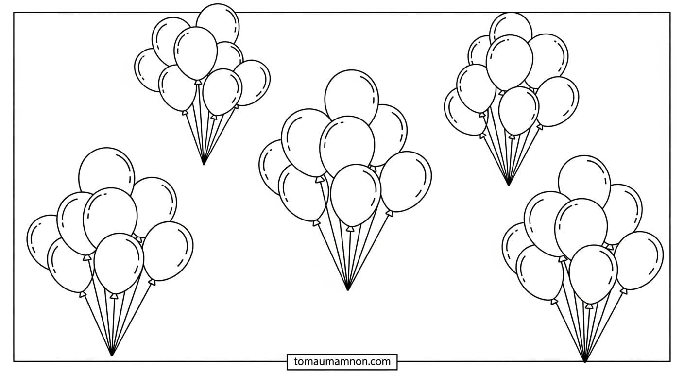 Tô Màu Chùm Bóng Bay Chùm bóng bay trái tim dễ thương