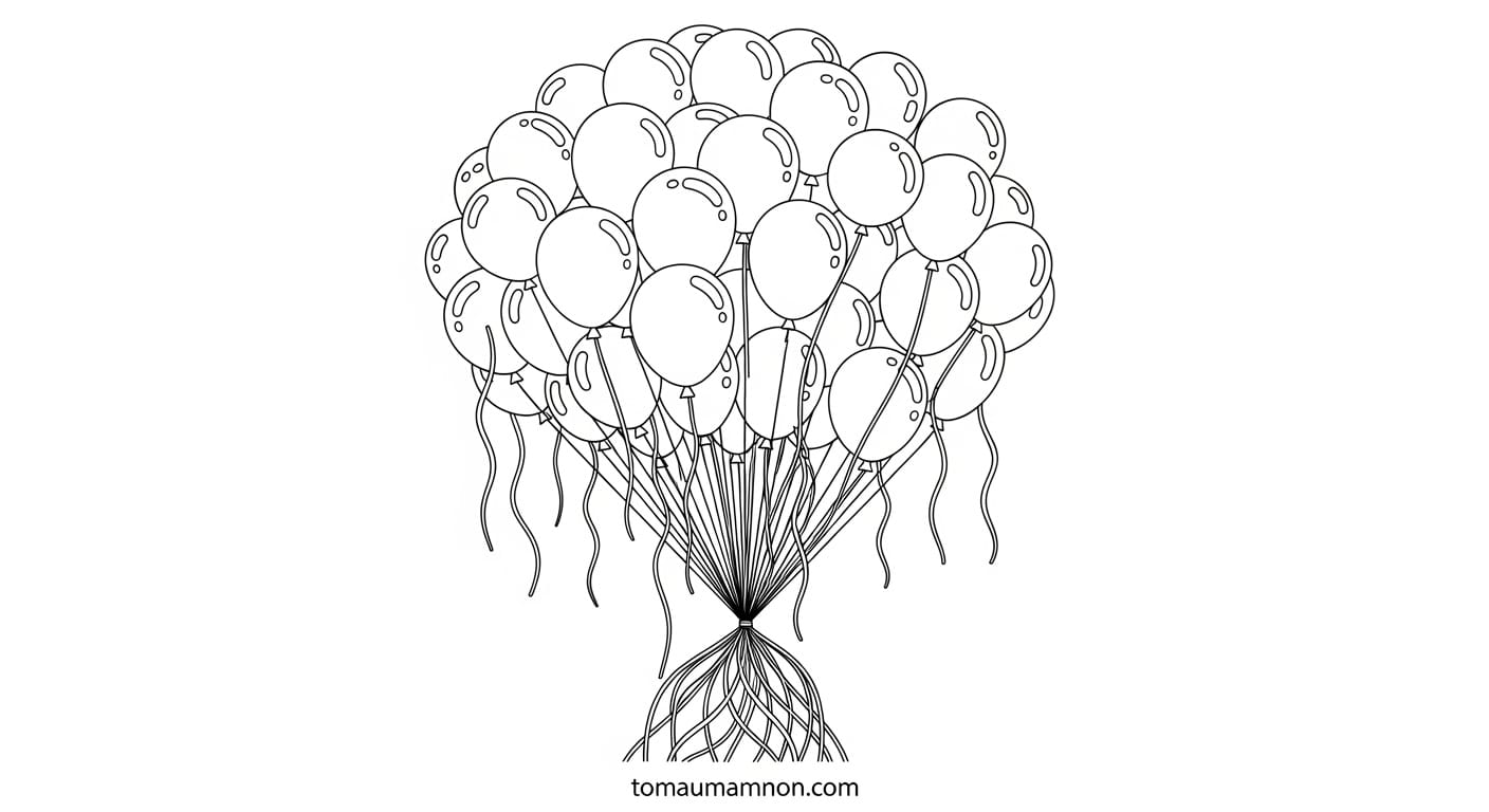 Tô Màu Chùm Bóng Bay Tranh tô màu chùm bóng bay cho bé mầm non