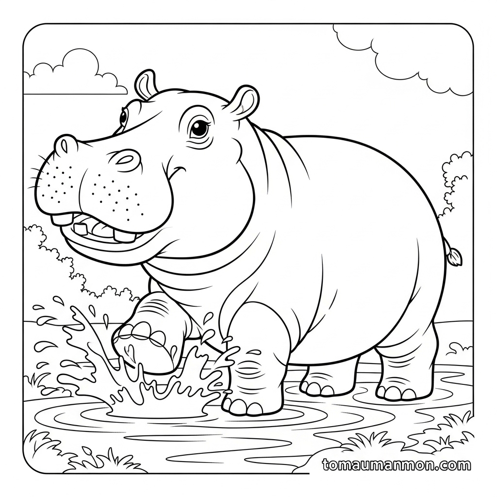 Tranh tô màu hà mã dưới sông Nile