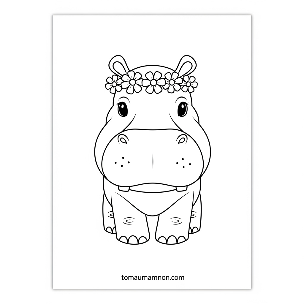 Vẽ hà mã với hoa lá dễ thương