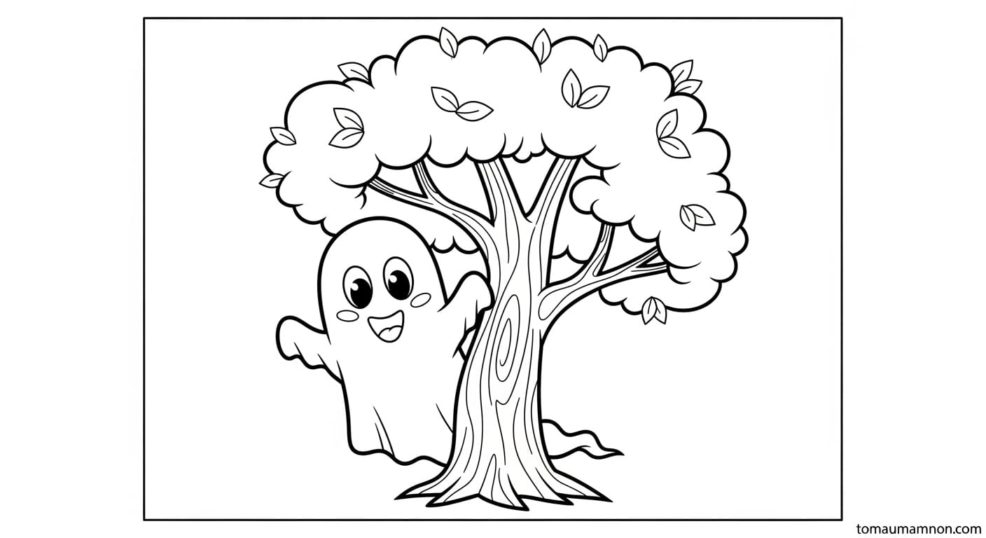 Tô Màu Con Ma Một bạn ma đang cầm kẹo mút