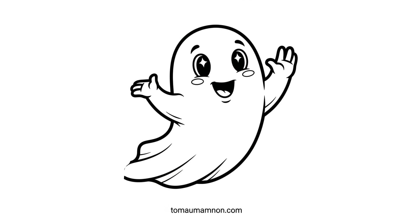 Tô Màu Con Ma Chú ma đáng yêu cầm biển hiệu Halloween