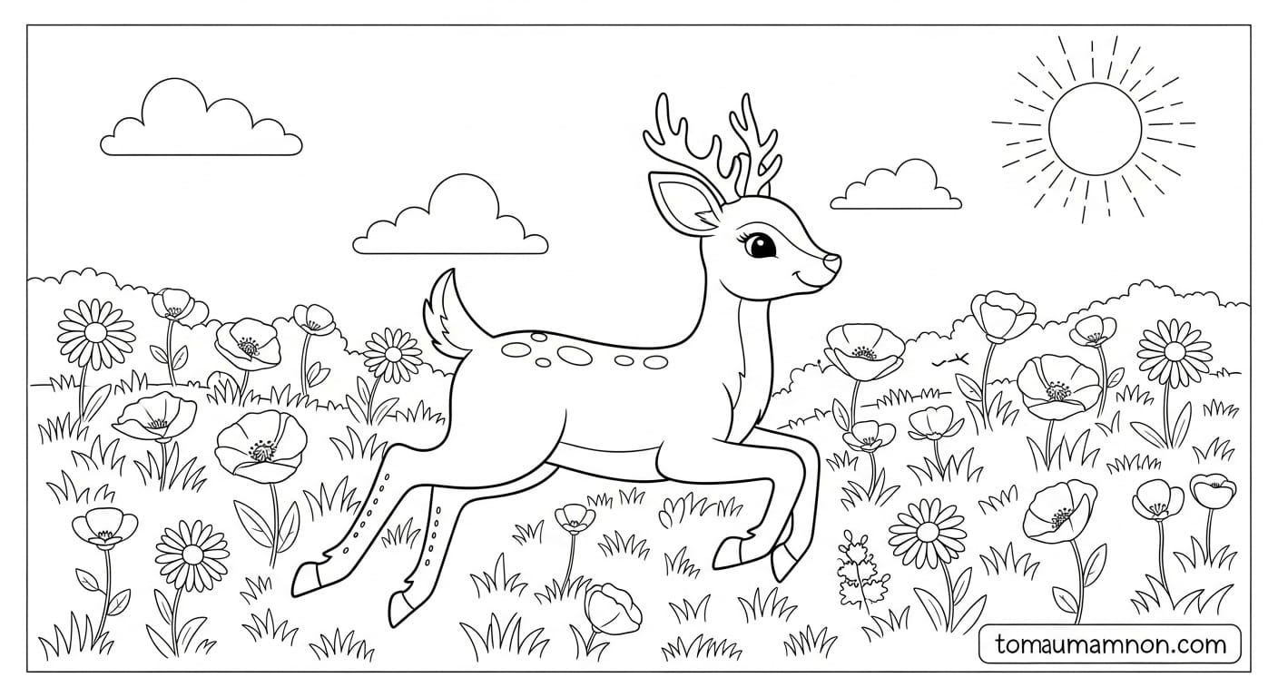 Tô Màu Con Nai Hai chú nai con chơi đùa cùng nhau