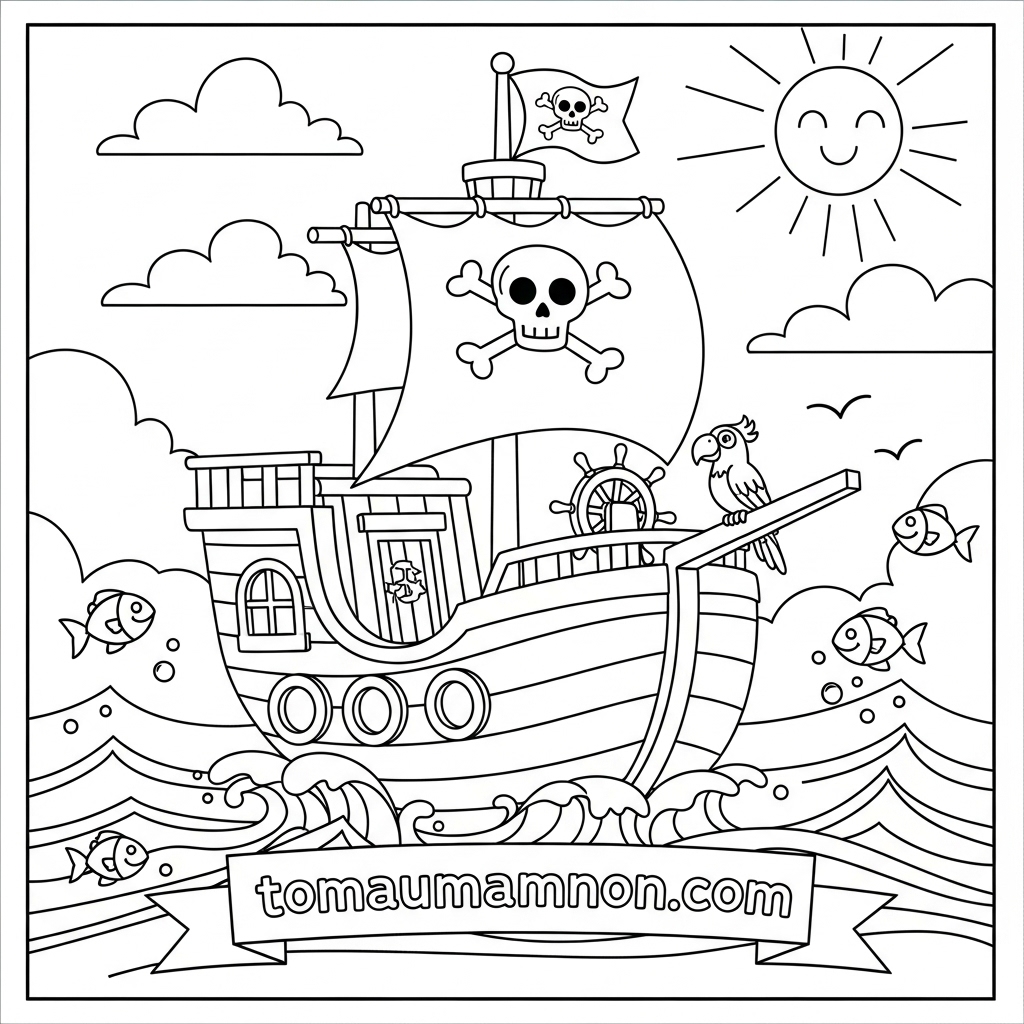 Tranh tô màu con thuyền giữa biển