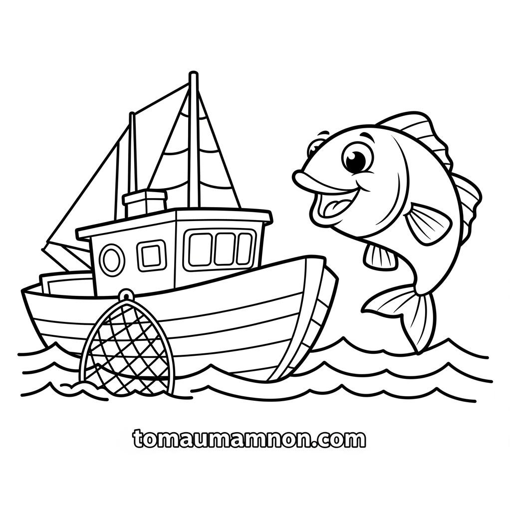 Tô màu con thuyền và sóng nước