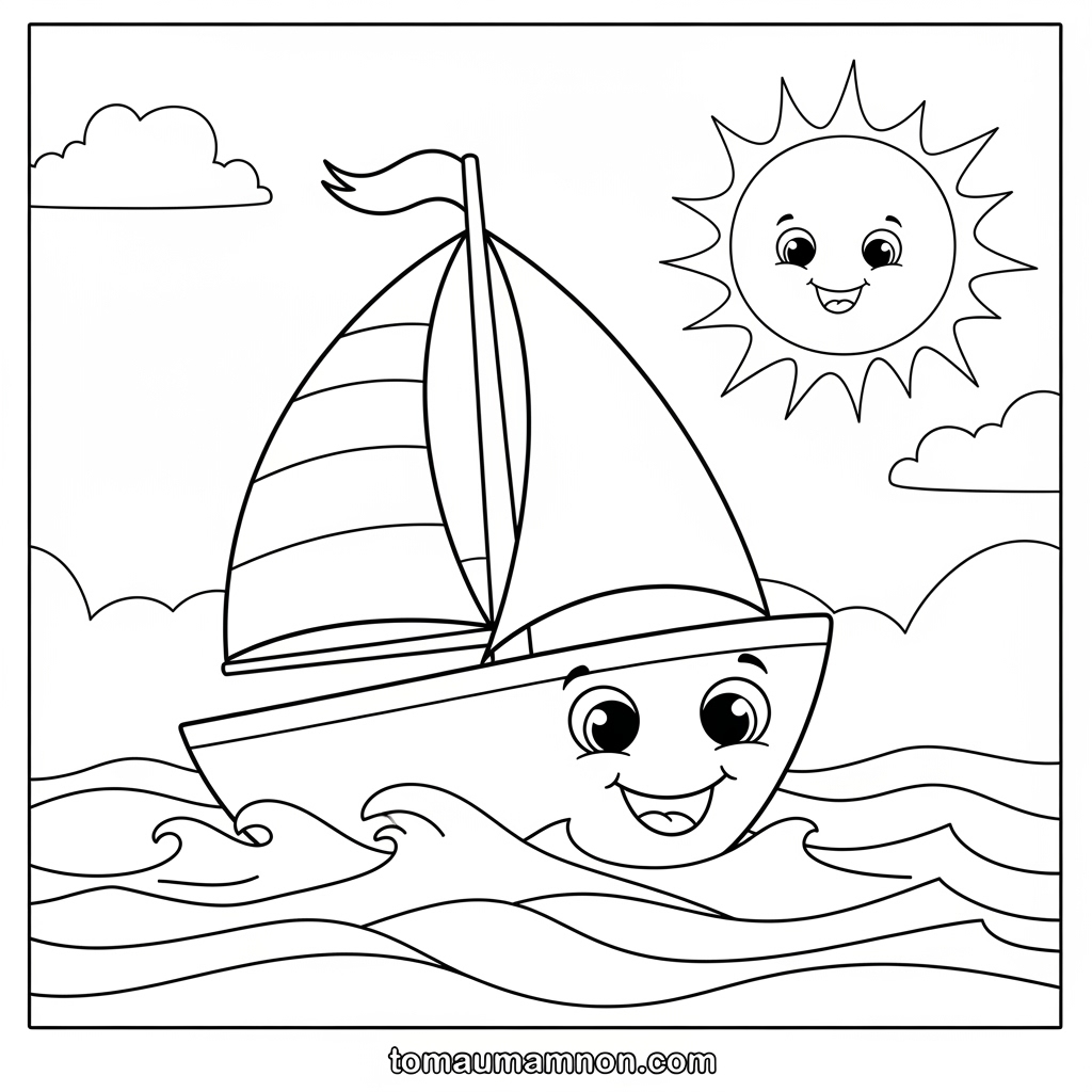 Tranh tô màu con thuyền đơn giản