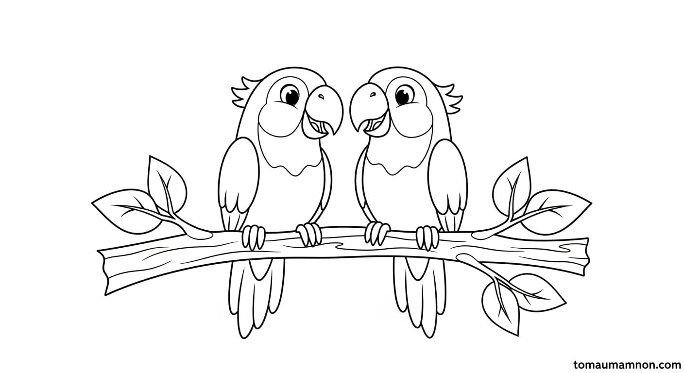 Mẫu tô màu con vẹt đáng yêu