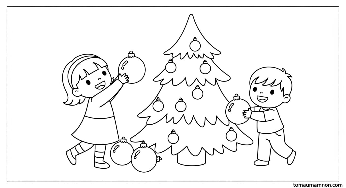 Tô Màu Giáng Sinh tuần lộc kéo xe