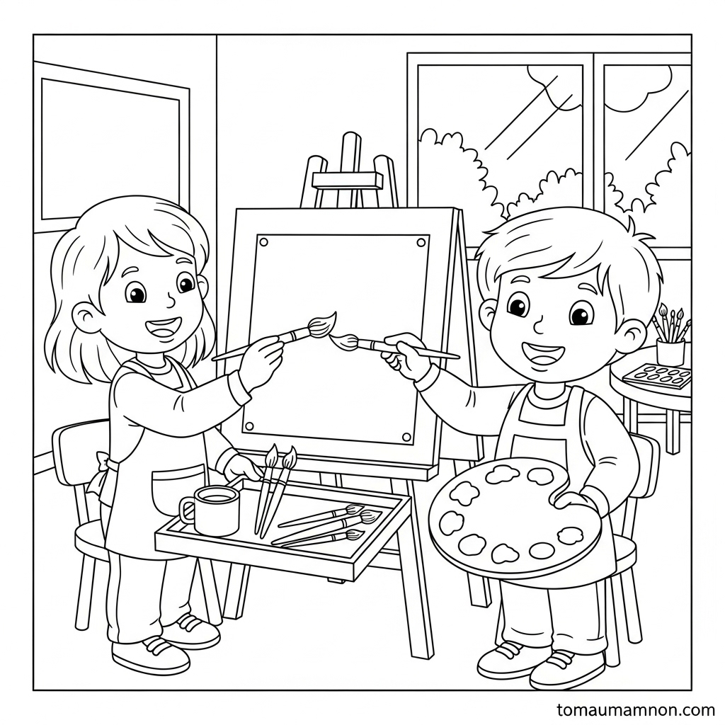 Tải Tranh Tô Màu Lớp Học Miễn Phí Cho Bé Mầm Non Tranh tô màu cô giáo và bạn bè trong lớp học