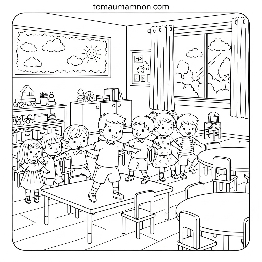Tải Tranh Tô Màu Lớp Học Miễn Phí Cho Bé Mầm Non Bé phát triển kỹ năng sáng tạo với tranh tô màu lớp học