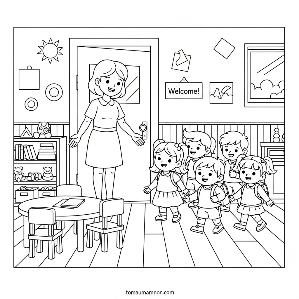 Tải Tranh Tô Màu Lớp Học Miễn Phí Cho Bé Mầm Non In tranh tô màu lớp học của bé tại nhà
