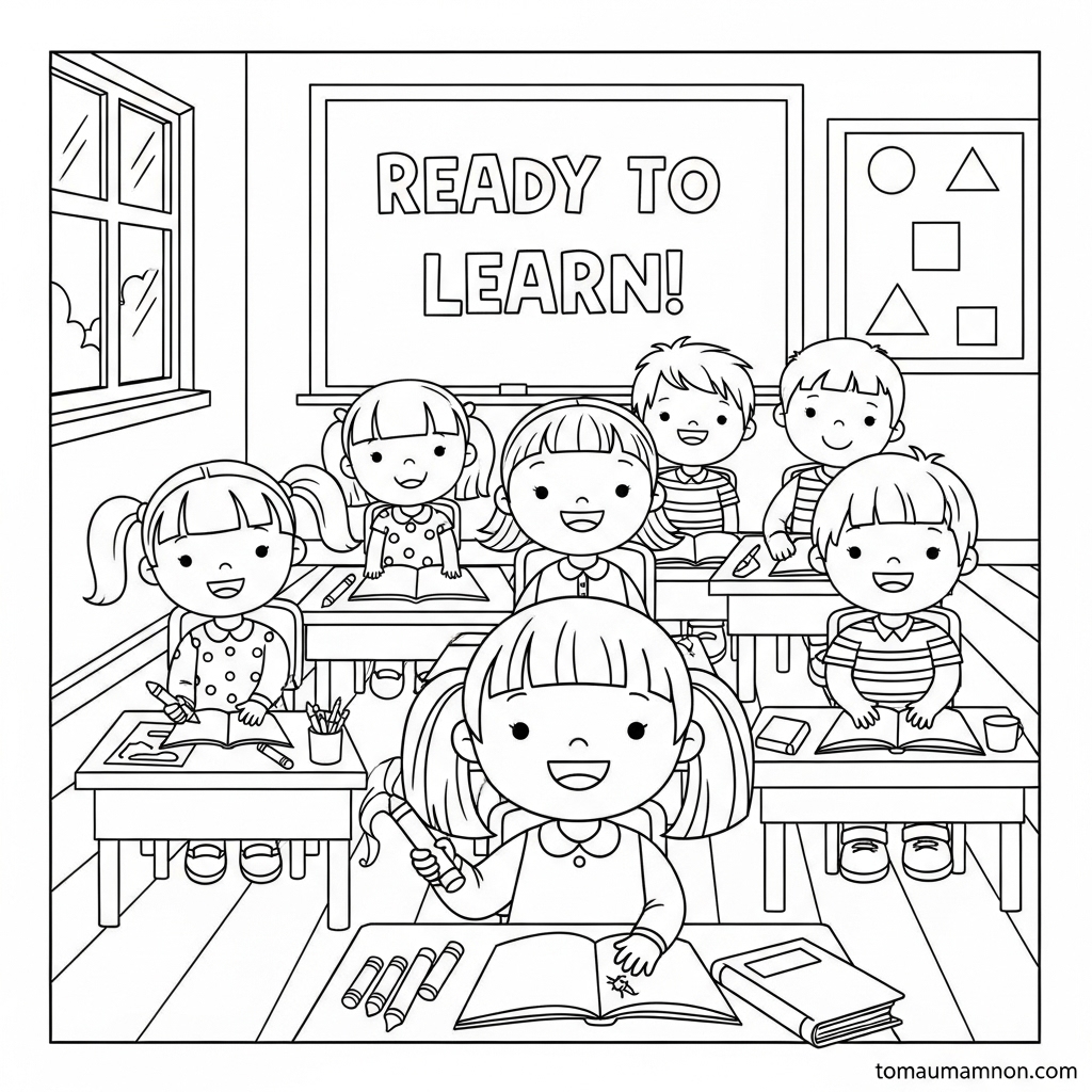 Tải Tranh Tô Màu Lớp Học Miễn Phí Cho Bé Mầm Non Bé tô màu lớp học vui nhộn