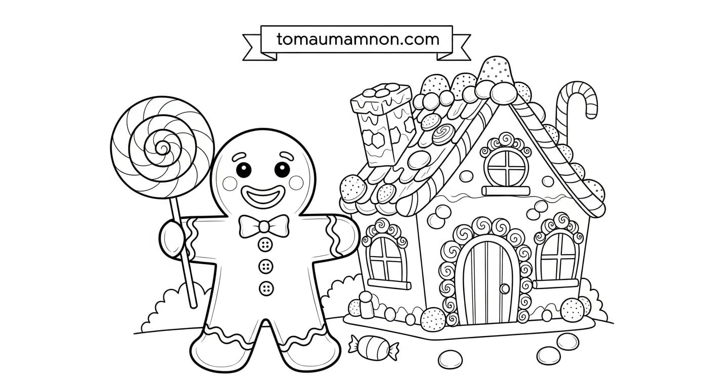 Nhiều mẫu hình tô màu ngôi nhà kẹo đẹp