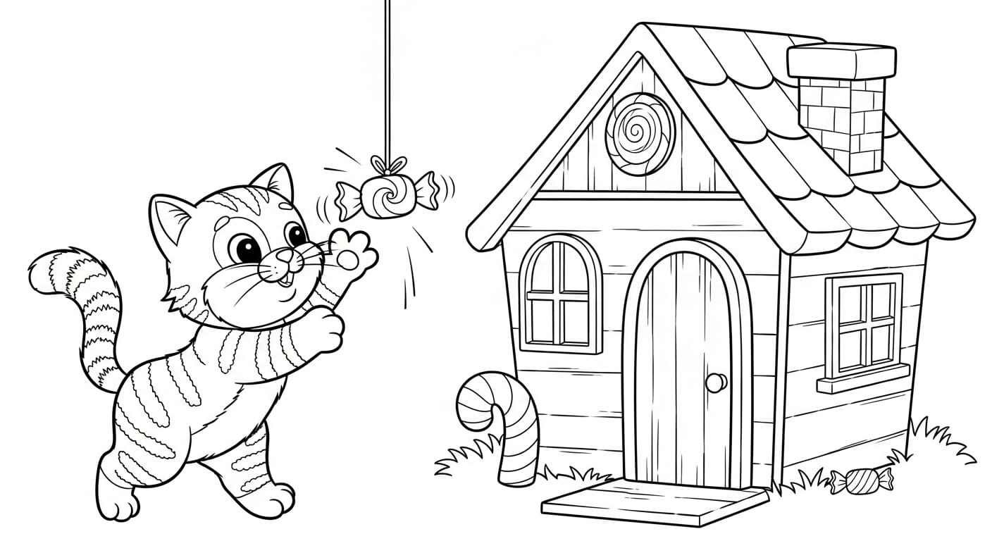 Tranh tô màu ngôi nhà bánh kẹo đã hoàn thành