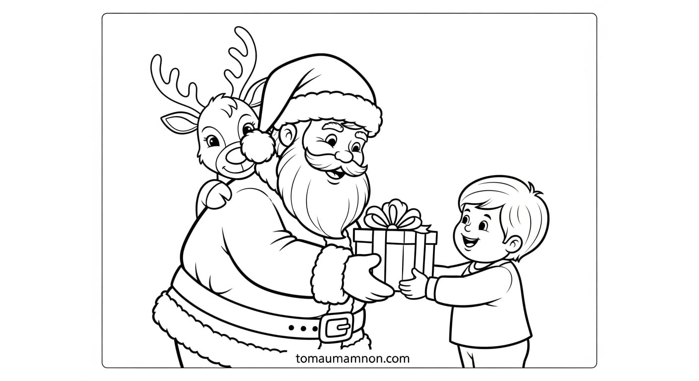 Tô Màu Ông Già Noel Và Con Tuần Lộc Ông già Noel và chú tuần lộc đáng yêu