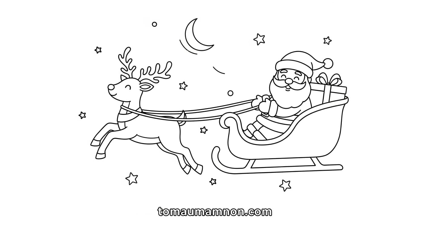 Tô Màu Ông Già Noel Và Con Tuần Lộc Ông già Noel chuẩn bị quà cùng tuần lộc