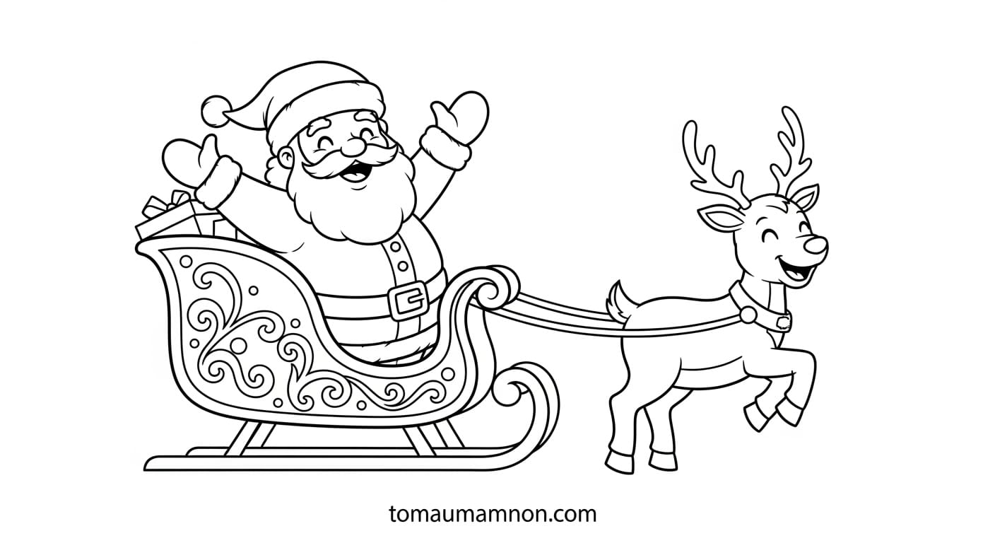 Tô Màu Ông Già Noel Và Con Tuần Lộc Ông già Noel bên cạnh con tuần lộc