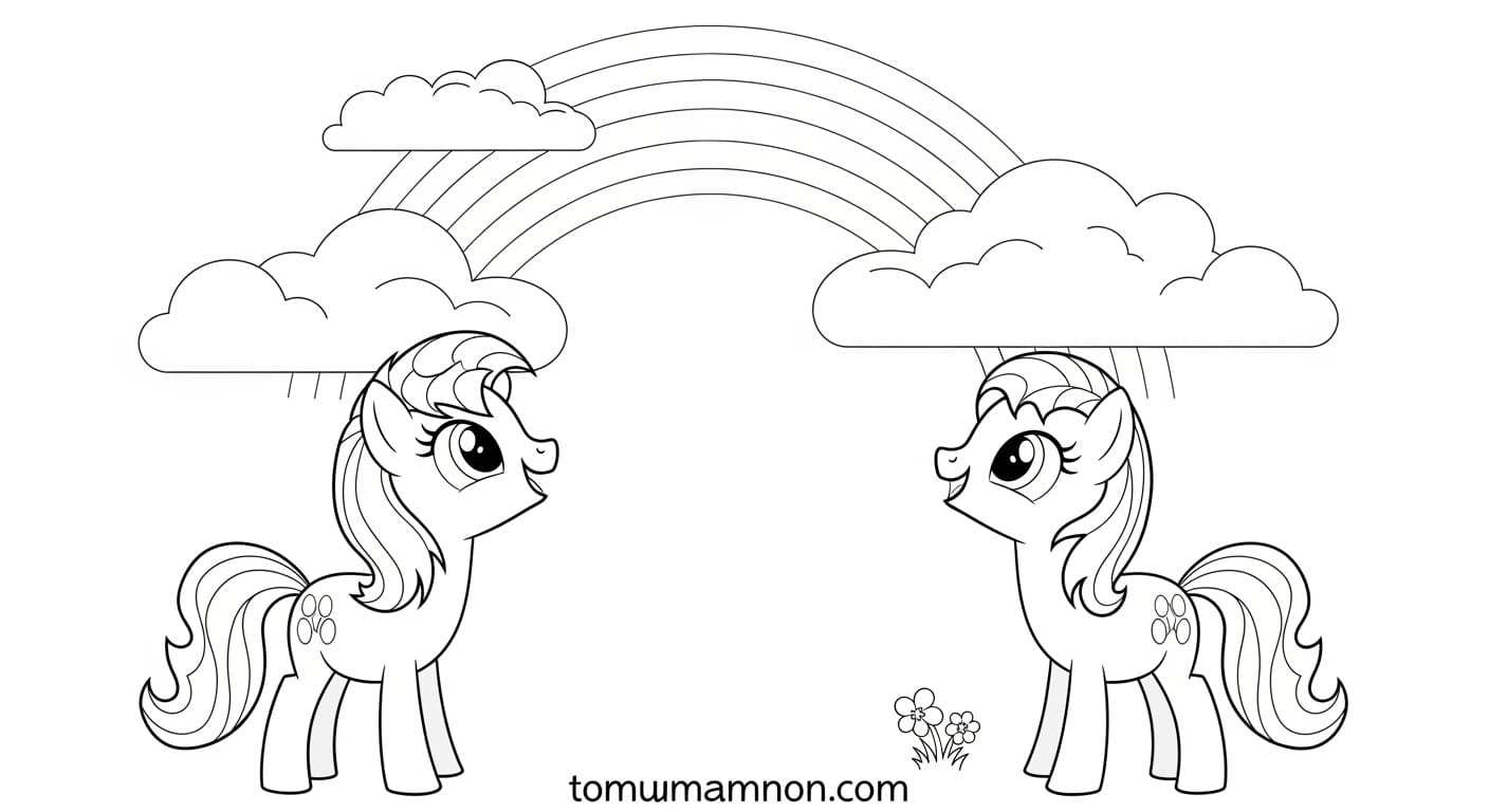 Tải và in tranh tô màu Pony Cầu Vồng