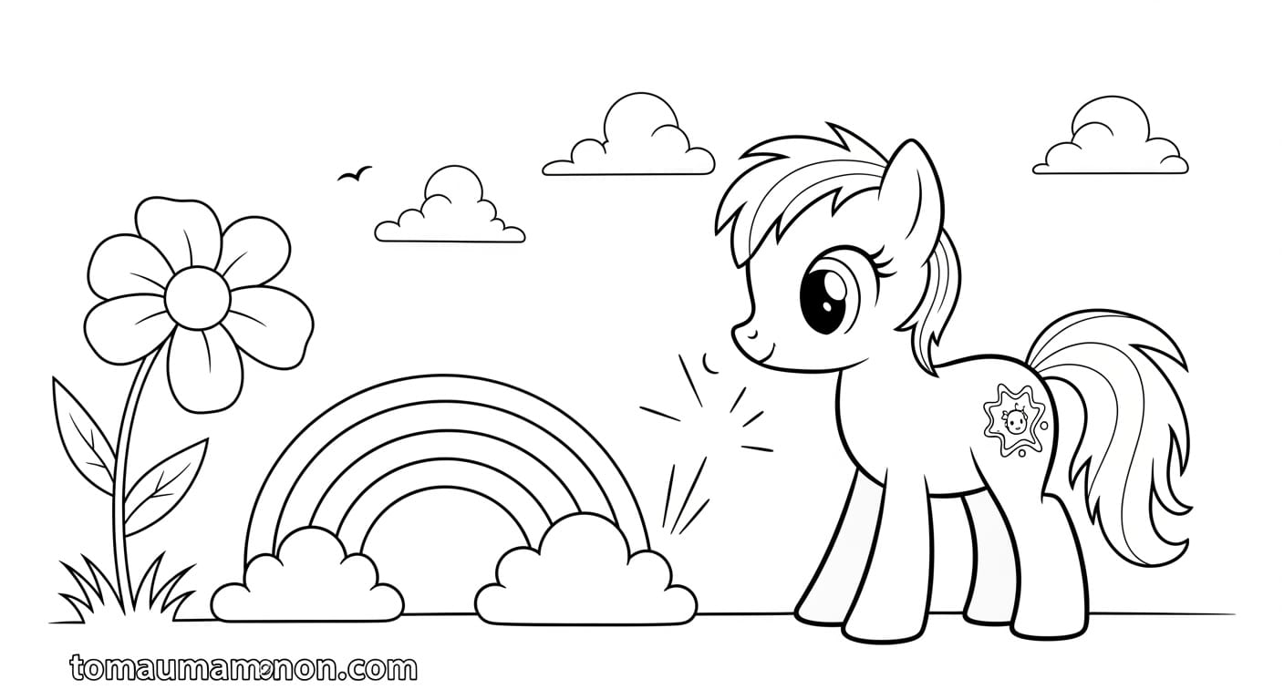 Mẫu tranh Pony Cầu Vồng dễ thương