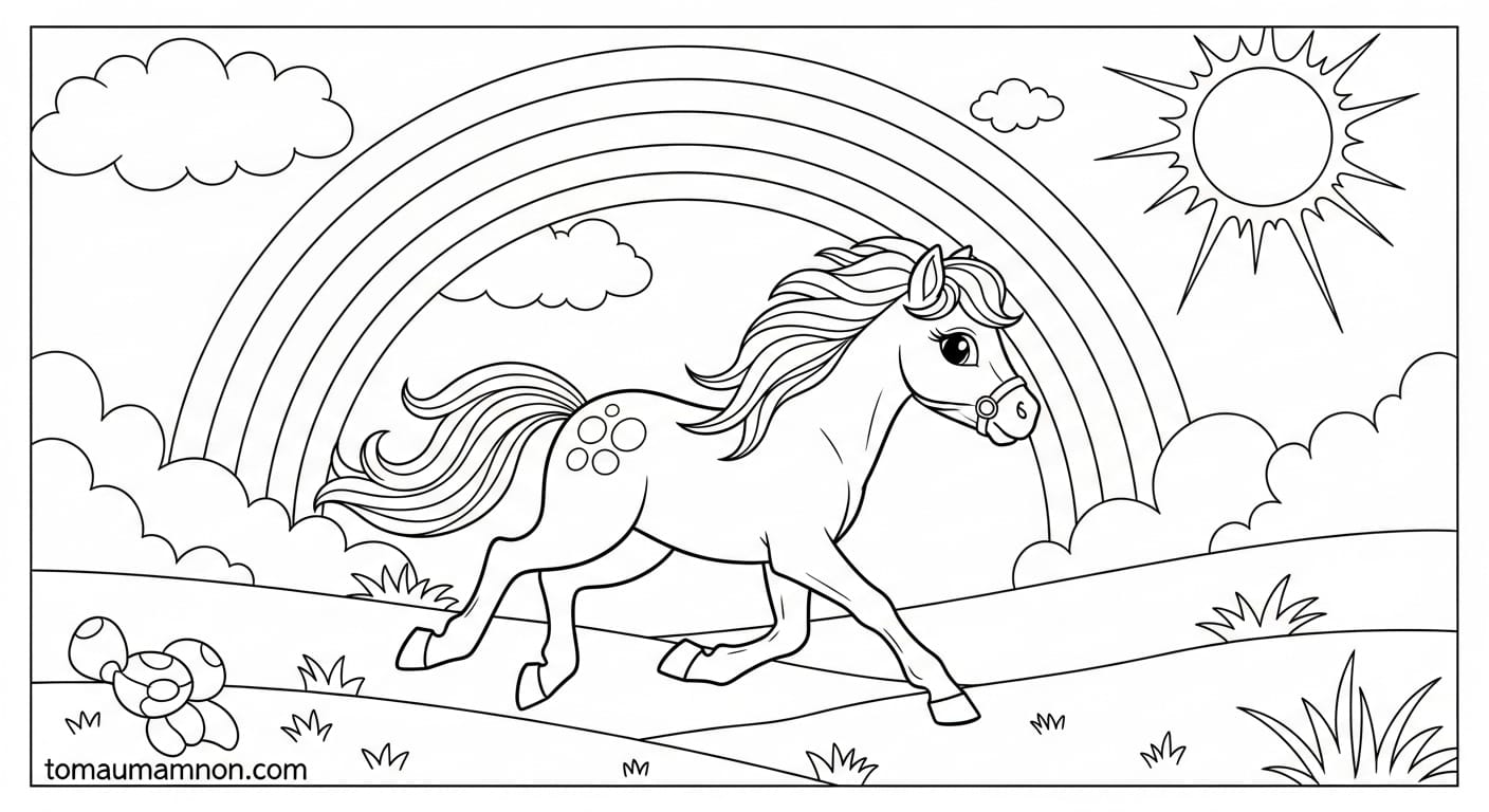 Hình ảnh Pony Cầu Vồng đang bay để tô màu
