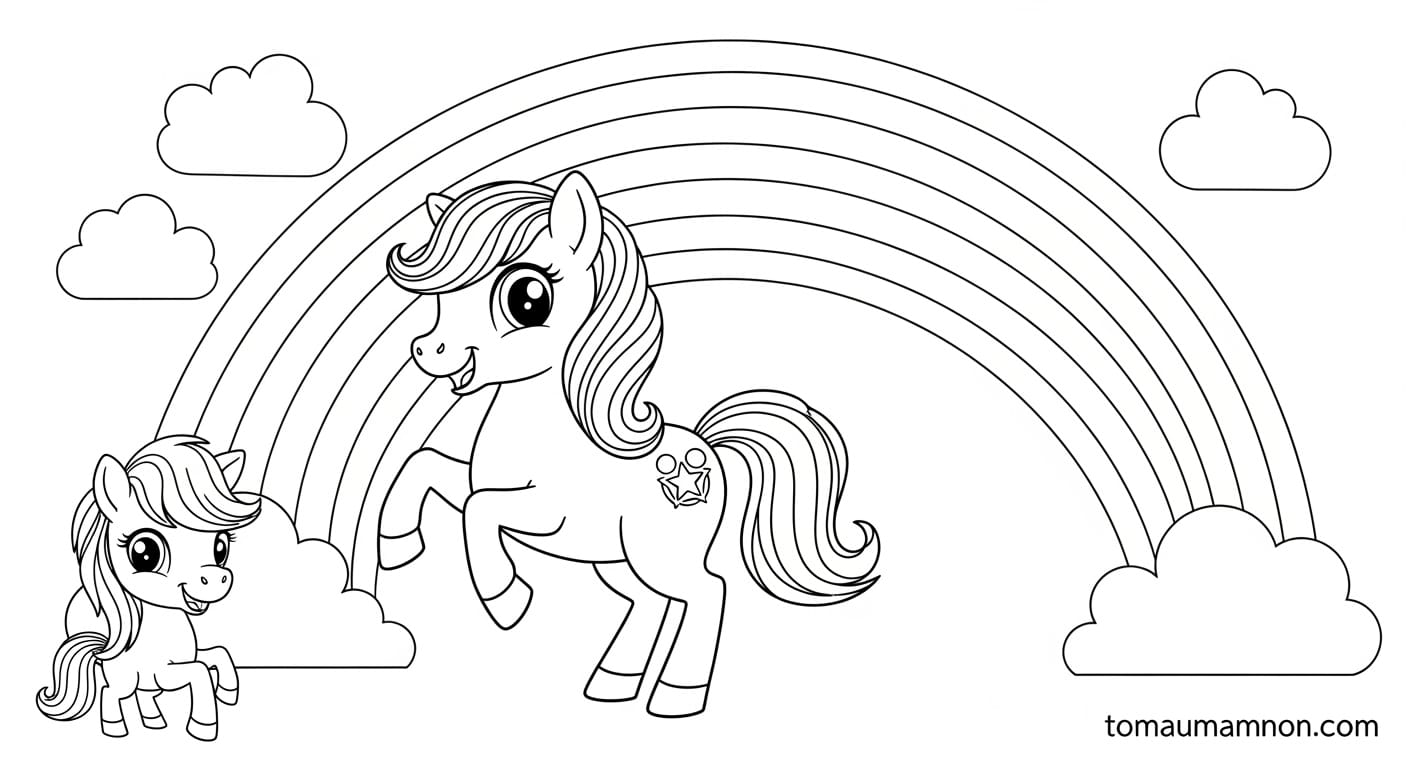 Tranh tô màu Pony Cầu Vồng đáng yêu