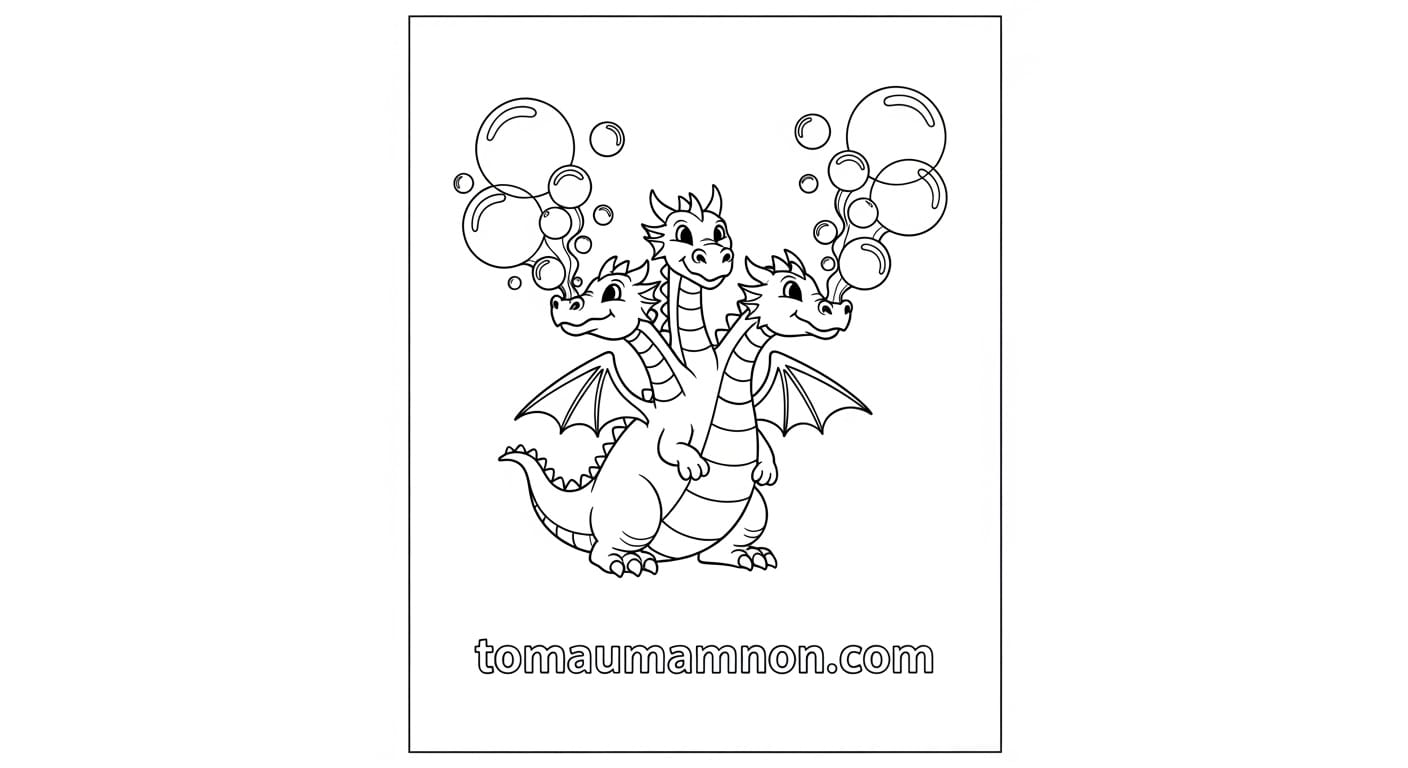 Bé phát triển kỹ năng khi tô màu rồng 3 đầu