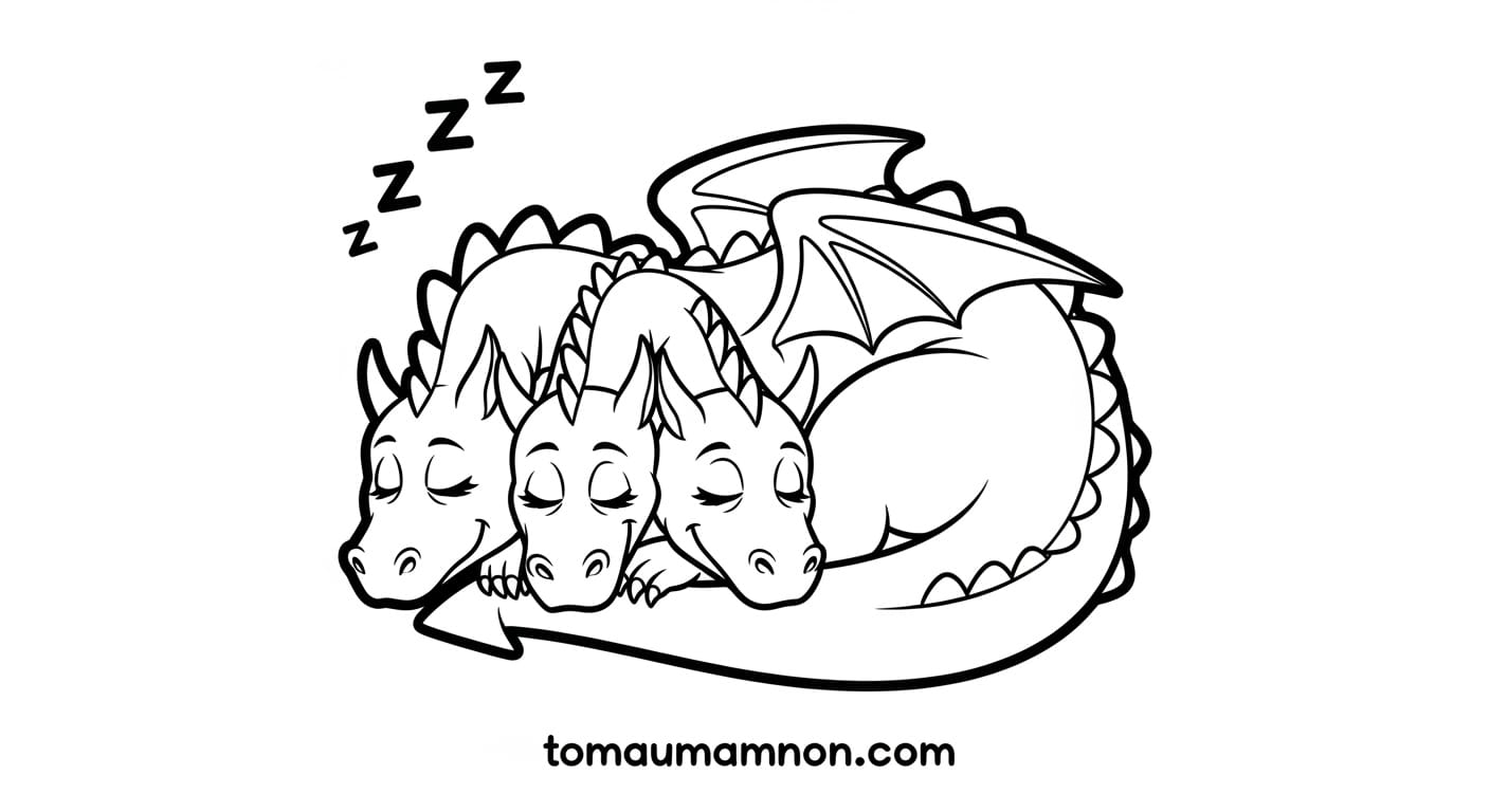 Thêm mẫu tranh tô màu rồng 3 đầu ấn tượng