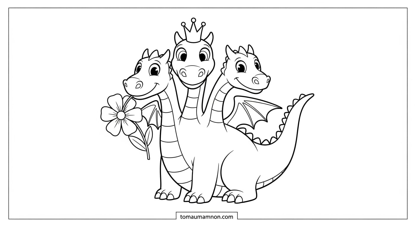 Gợi ý tô màu rồng ba đầu sáng tạo