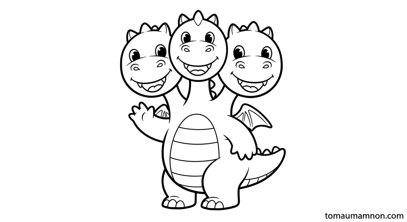 Tải miễn phí tranh tô màu rồng 3 đầu