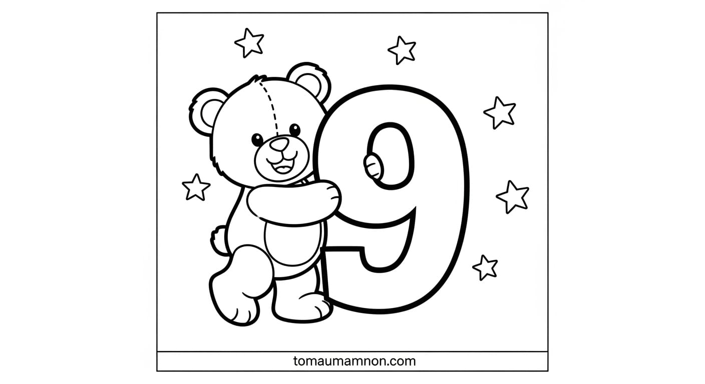 Tô Màu Số 9 Số 9 và chín quả dâu tây