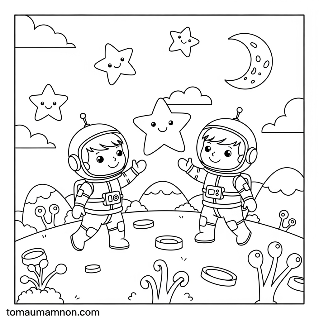 Tranh tô màu tàu không gian ấn tượng