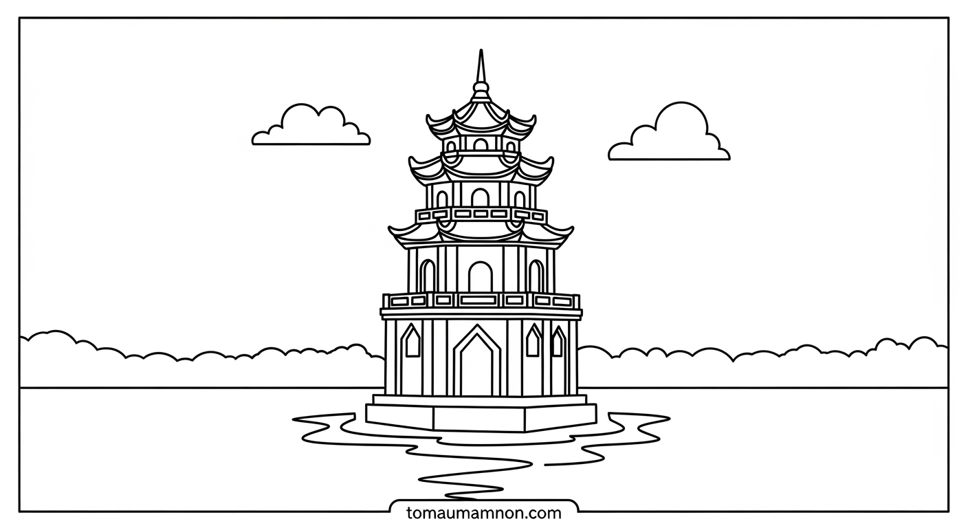 Tô Màu Tháp Rùa Hướng dẫn in tranh tô màu Tháp Rùa cho bé