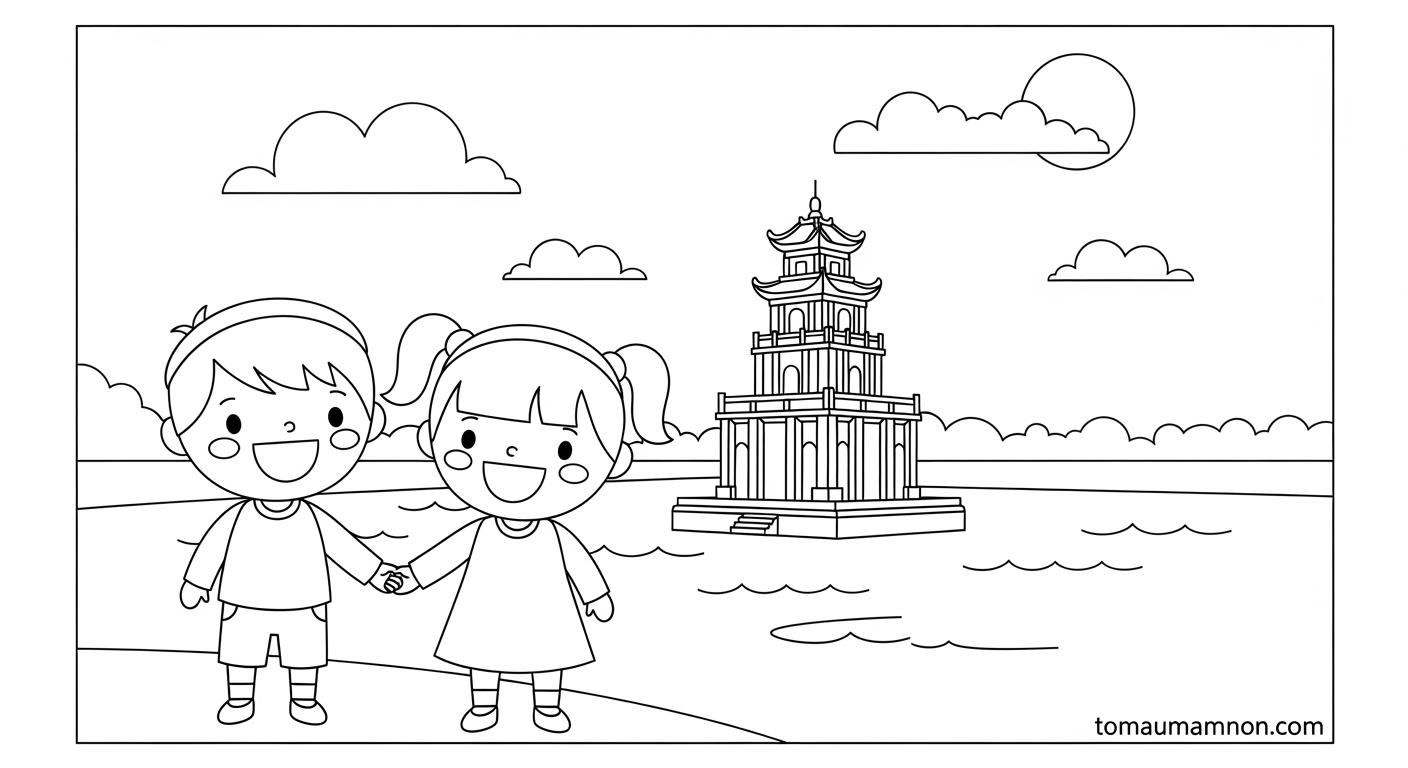 Tô Màu Tháp Rùa Tháp Rùa Hồ Gươm qua tranh tô màu