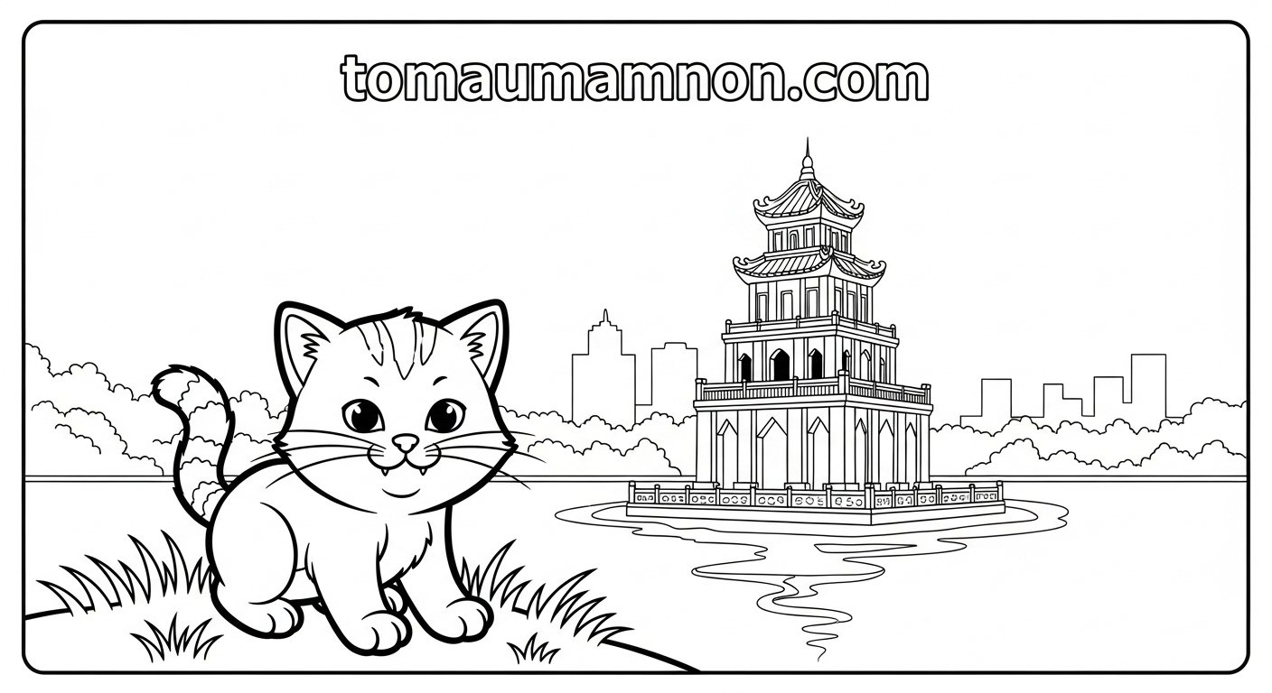 Tô Màu Tháp Rùa Tranh tô màu di tích lịch sử Việt Nam cho bé