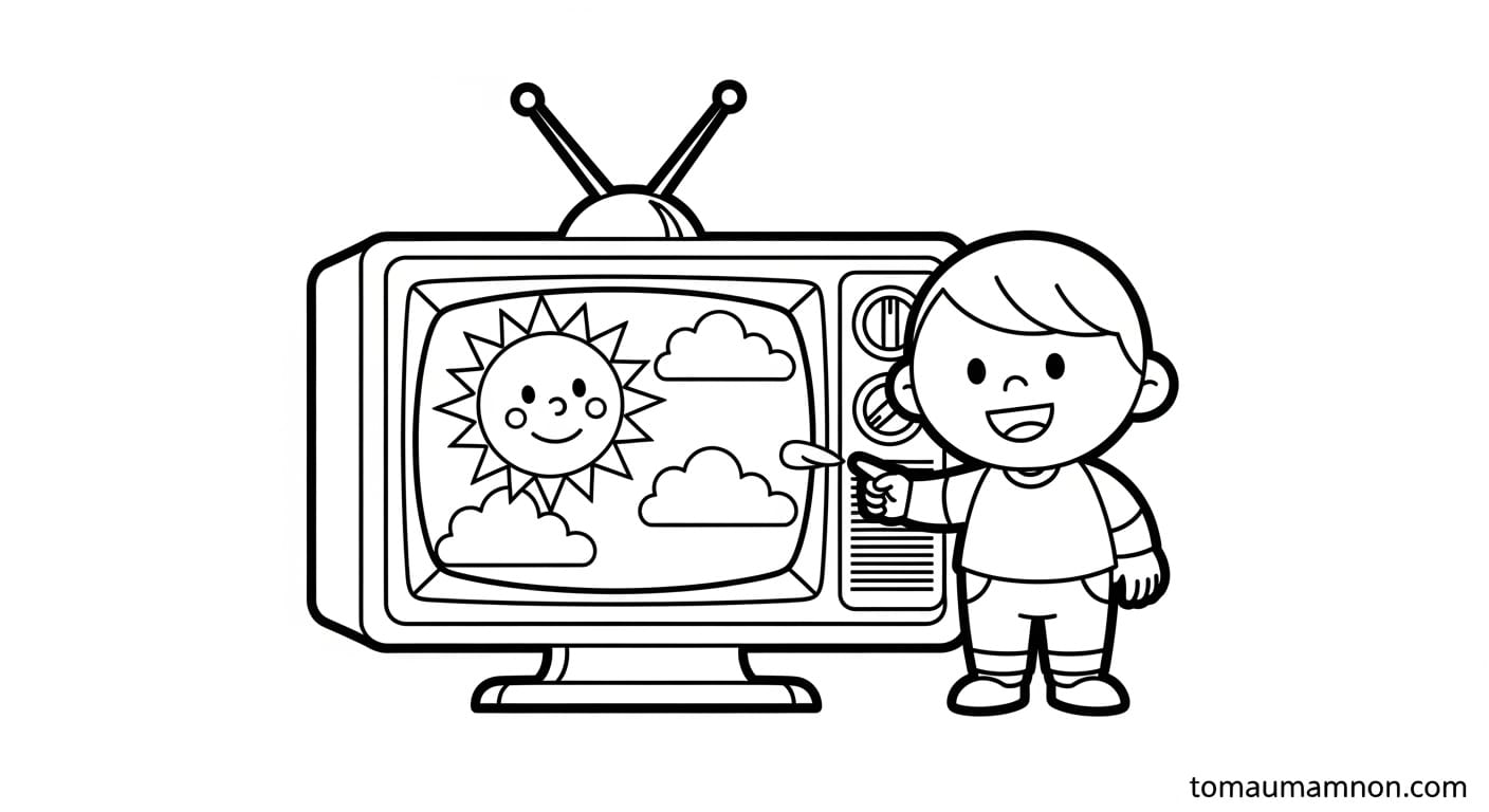 Bé gái tô màu tivi
