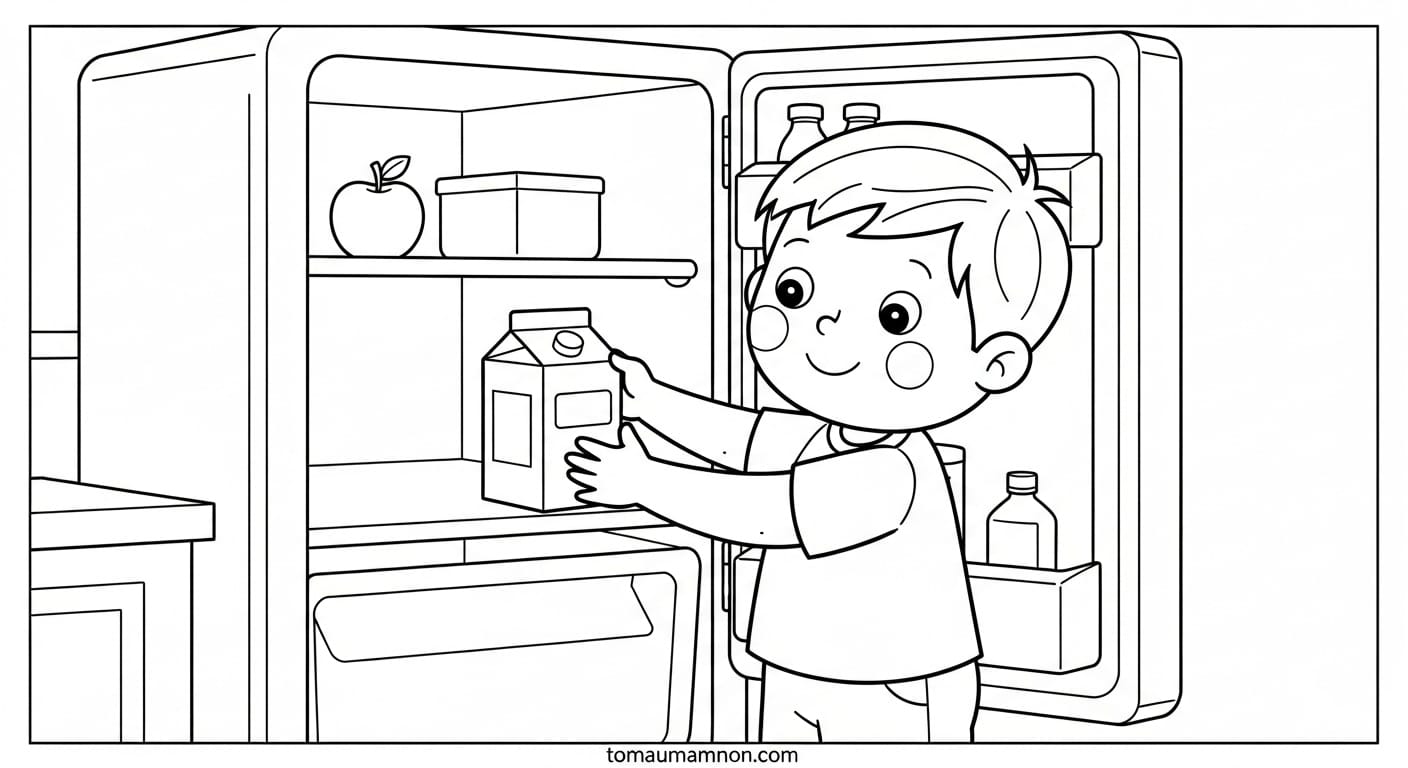 Tranh tô màu tủ lạnh hoạt hình dễ thương