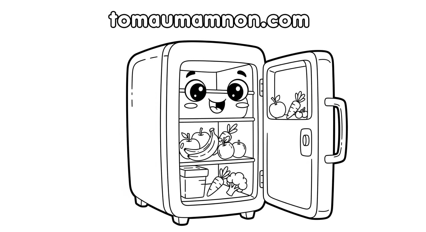 Tranh tô màu tủ lạnh đơn giản cho bé