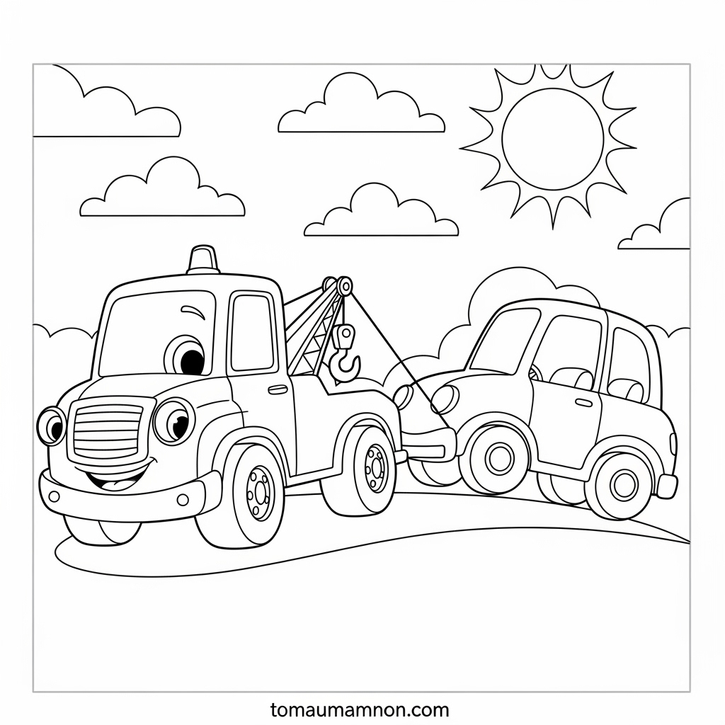 Tranh tô màu xe tải công trình đặc sắc