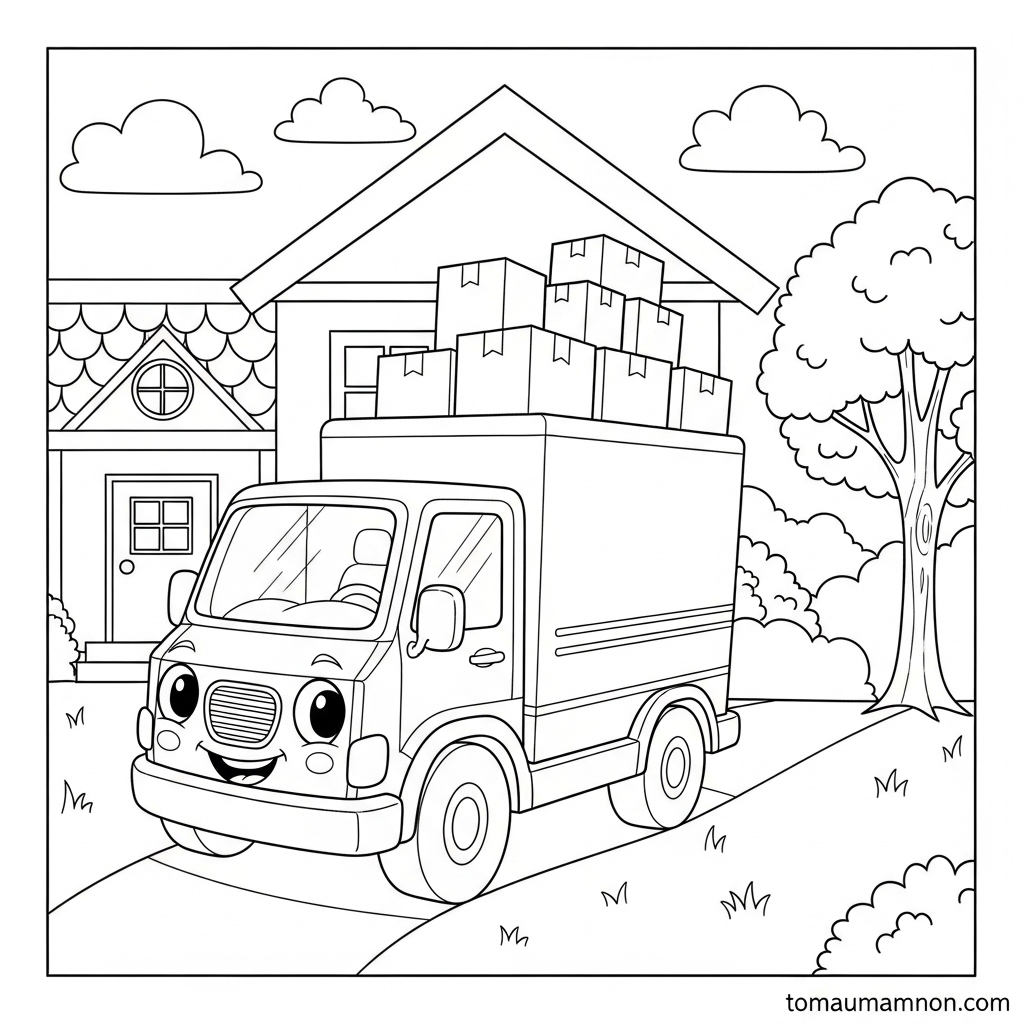 In tranh tô màu xe tải dễ dàng cho bé mẫu giáo