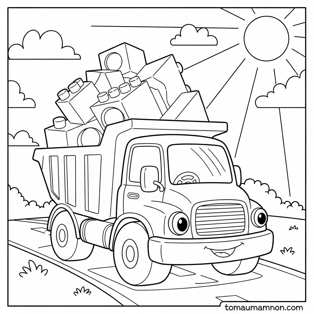 Tranh tô màu xe tải đơn giản cho bé
