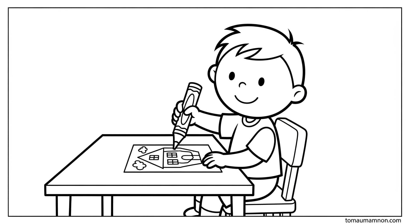 Tranh Bé Trai Bé trai ngồi đọc sách