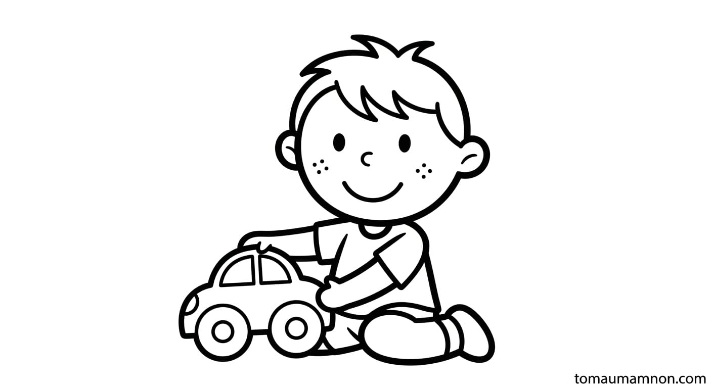 Tranh Bé Trai Bé trai và chiếc xe đạp