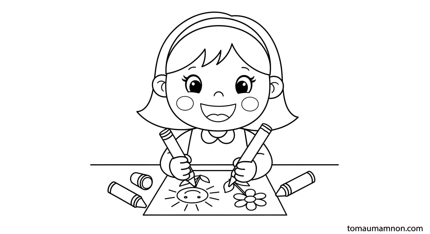 Tranh Bé Trai Bé Gái Hai bạn nhỏ khoác vai nhau