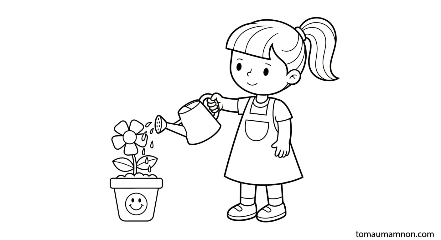 Tranh Bé Trai Bé Gái Bạn trai mặc áo thun và quần short