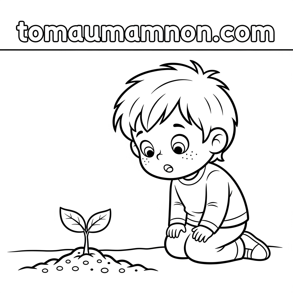 Hướng dẫn in tranh tô màu bé tưới cây khổ A4