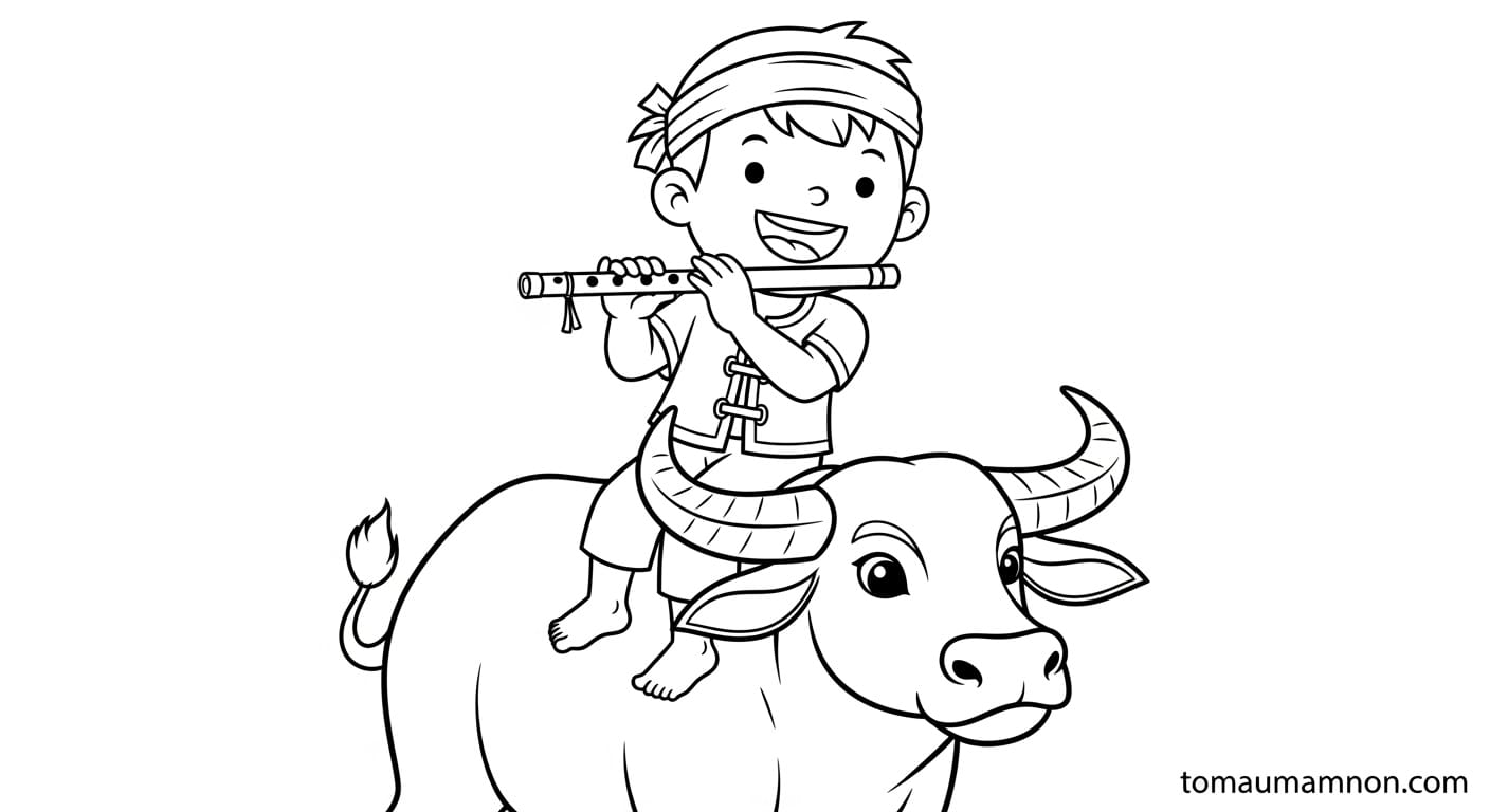 tranh cau be chan trau 1